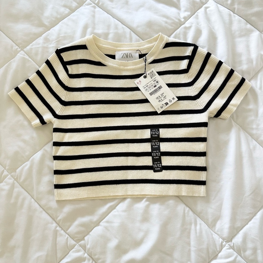 Zara Kids Black and Cream Striped Tee